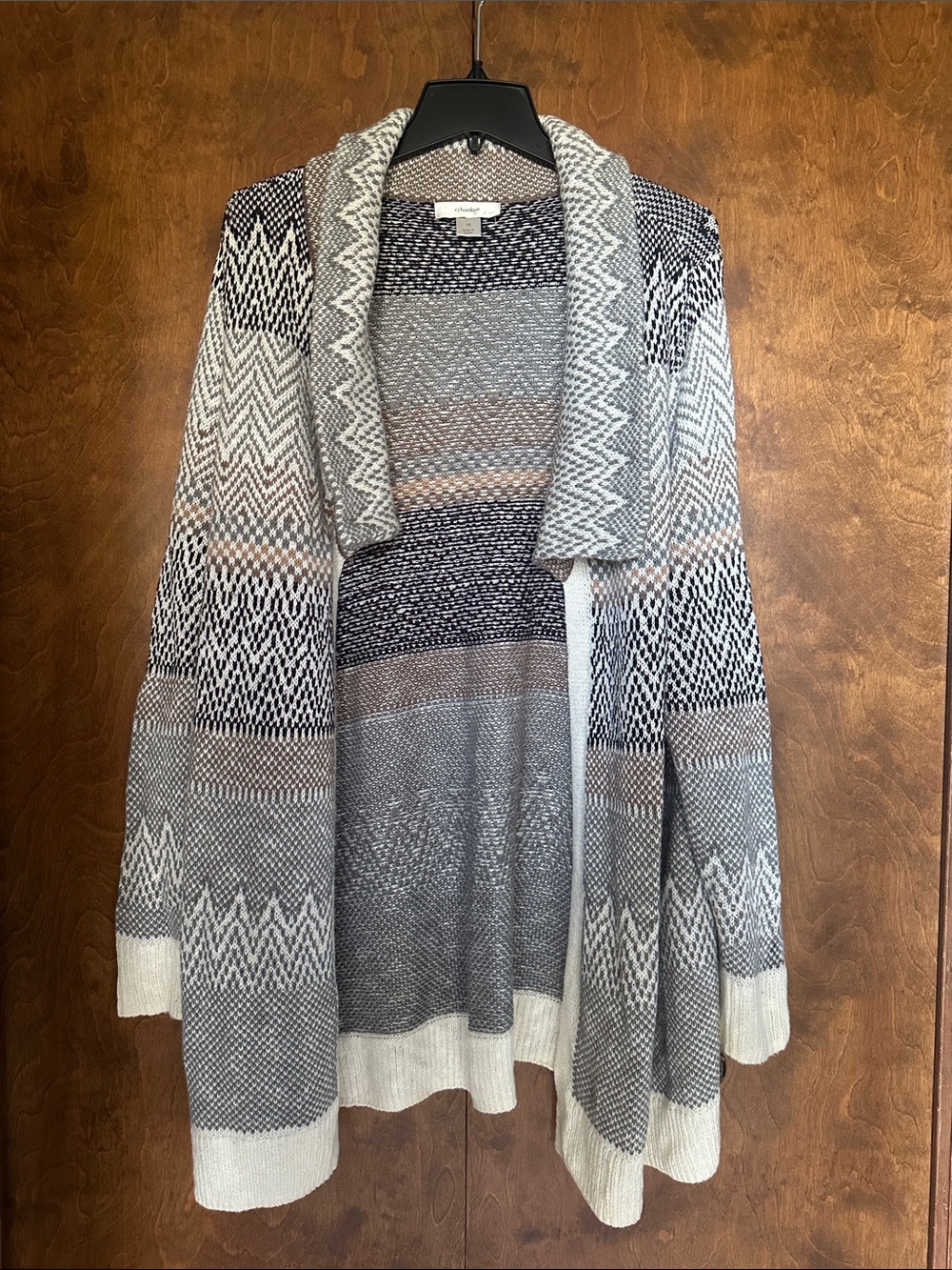 CJ Banks Gray & Cream Patterned Open-Front Shawl Cardigan